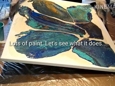 Fluid-Art. BIG CANVAS: 6 "flip cup" Ocean theme. Acrylic paint pouring painting