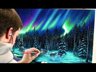 Painting Northern Lights Landscape with Acrylics