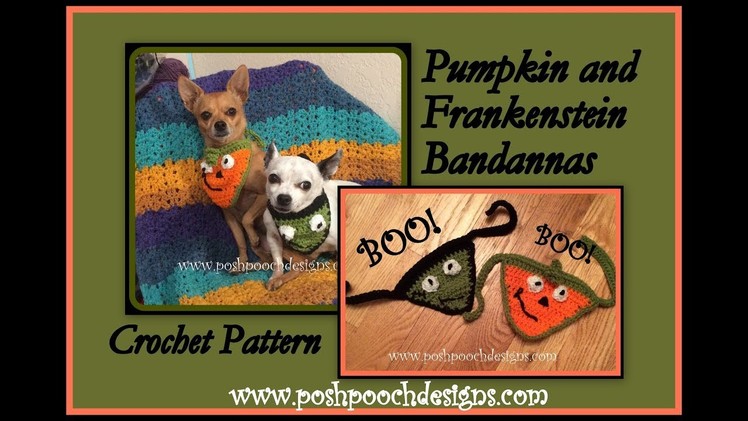 Pumpkin and Frankensten Bandannas Crochet Pattern