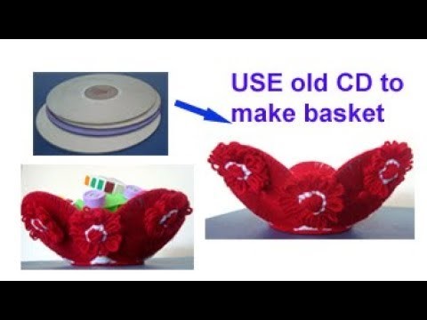 Recycle old CD woolen basket (no chortia.no knitting) best from waste material