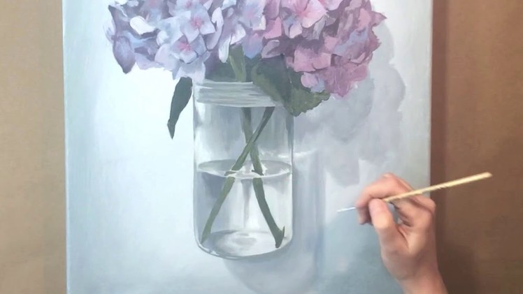 Tutorial on making acrylic painting "hydrangea"