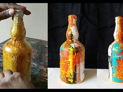 Abstract. Painting Whiskey Bottle with acrylic paints and gesso. Textured