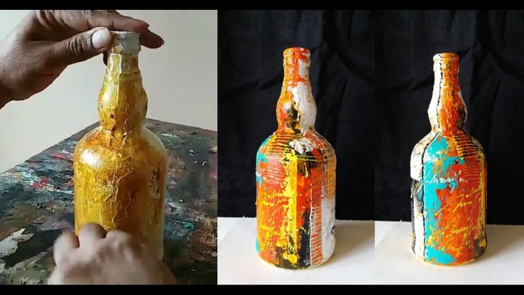 Abstract. Painting Whiskey Bottle with acrylic paints and gesso. Textured