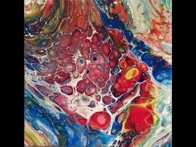 Cell Explosion, cells, fluid acrylics pouring, flip cup, dirty pour, silicone, primary colors
