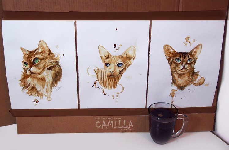 Coffee kitties - coffee painting time lapse