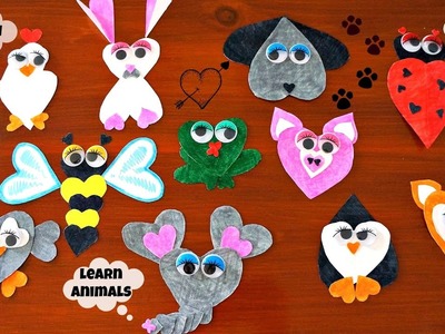 Create Cute Animals Using Heart Shapes | Learn Animal Names and Sounds | Creative Craft for Kids