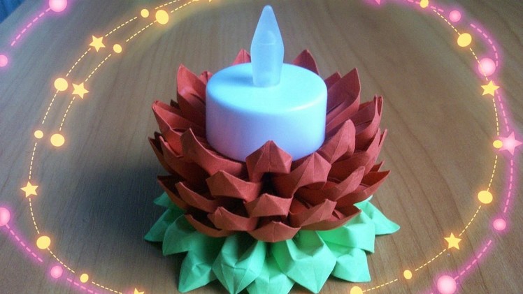 DIY Diwali Decoration Idea: Paper Flower Candle Stand. Origami Lotus. Home Decor crafts