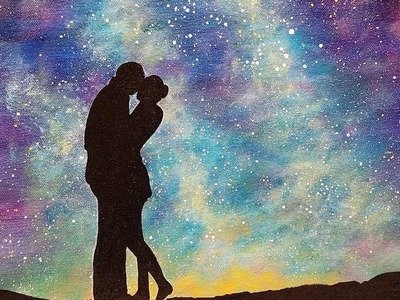 Easy Galaxy Acrylic Painting "Lovers under a Starry Night Sky" Beginner Step by Step Tutorial LIVE