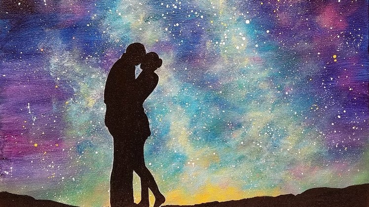 Easy Galaxy Acrylic Painting "Lovers under a Starry Night Sky" Beginner Step by Step Tutorial LIVE