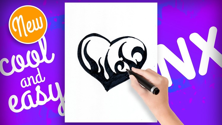 How to draw hearts with designs step by step tattoo - Como dibujar un corazon tatuado - Drawing NX