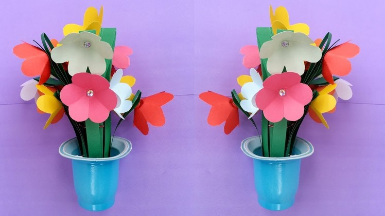 How To Make a Beautiful Paper Flower Bouquet For Room Decoration !!!