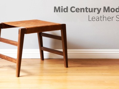 Mid Century Modern Stool with Leather Seat - Woodworking