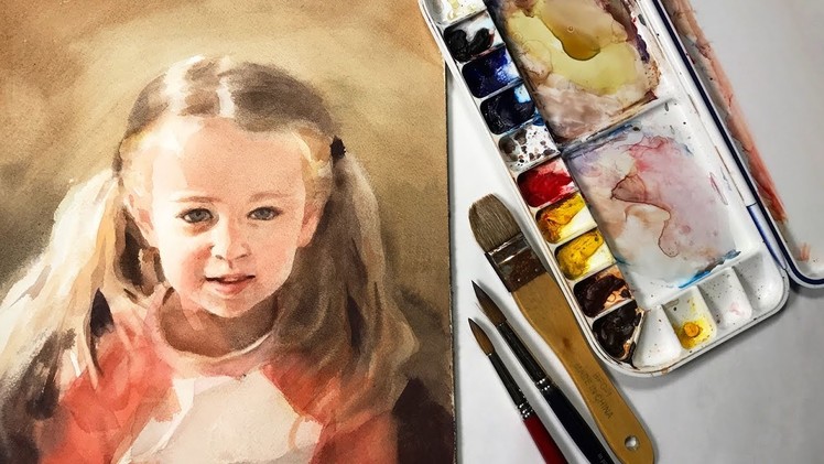 Watercolor portrait painting of a young girl - full lesson