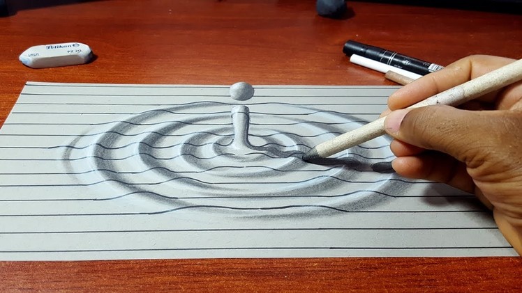 Amazing Trick Art - How to Draw 3D Water Drop Illusion - Easy 3D Art with Lines