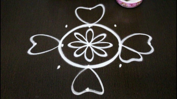 Beautiful flower rangoli designs with 5x1 dots for beginners - kolam designs