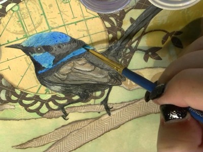 Blue Wren: Colour over collage using Matte Medium, Magicals & Prismacolor Pencils