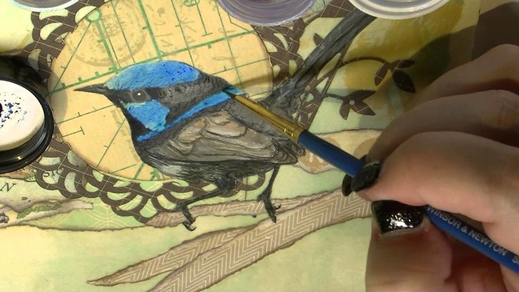 Blue Wren: Colour over collage using Matte Medium, Magicals & Prismacolor Pencils