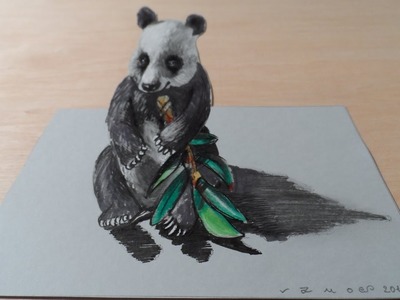 How to Draw a 3D Panda Bear, Trick Art