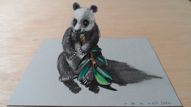 How to Draw a 3D Panda Bear, Trick Art