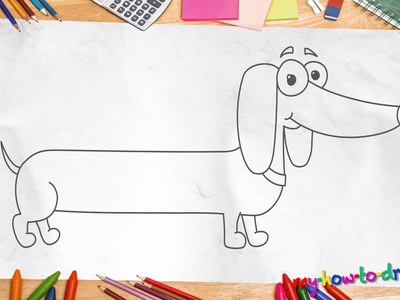How to draw a Daschund - Easy step-by-step drawing lessons for kids