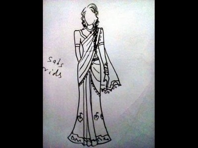 How to draw Indian dress.saree easily.sketches design.