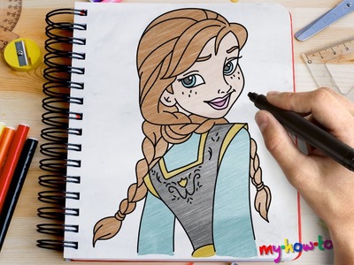 How to draw Princess Anna from Frozen - Easy step-by-step drawing lessons for kids