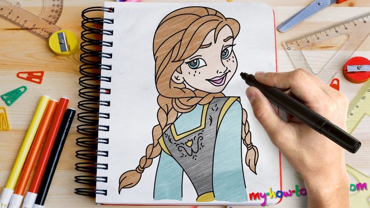 How to draw Princess Anna from Frozen - Easy step-by-step drawing lessons for kids