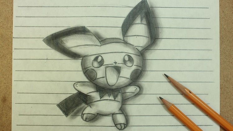 Pokemon Drawing - 3D Trick Art Pikachu with Line