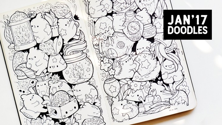 Sketchbook Tour | Cute.Kawaii Doodles | January'17 A Doodle A Day (Flip Through)