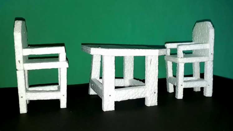 DIY chair and table from thermocol.how to make mini dining table for doll.easy kids school project.