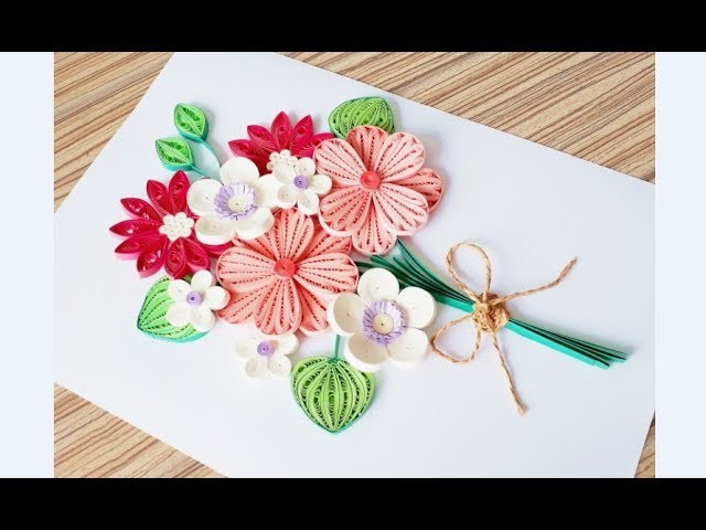 DIY Paper quilling Flower Card Design 34. Quilling flower card. Greeting Card
