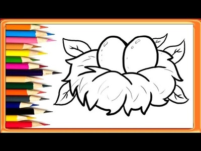 How to Draw a Nest and Eggs Easy Drawing For Kids | YZArts
