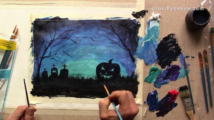 How to Draw Halloween Pictures - Video lesson How to paint Halloween with acrylic!