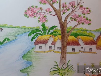 How to draw scenery of spring season step by step