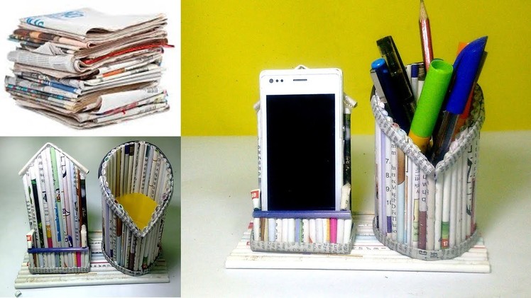 How to make a mobile and pen holder Using Newspaper - DIY