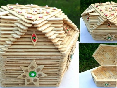 How to make DIY jewelry box.diy popsicle jewelry box,easy popsicle craft. DIY stick art.