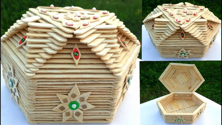How to make DIY jewelry box.diy popsicle jewelry box,easy popsicle craft. DIY stick art.
