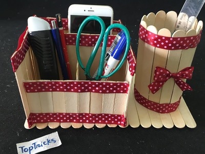 How to make pen box with ice cream sticks | DIY Pen stand and Mobile phone holder