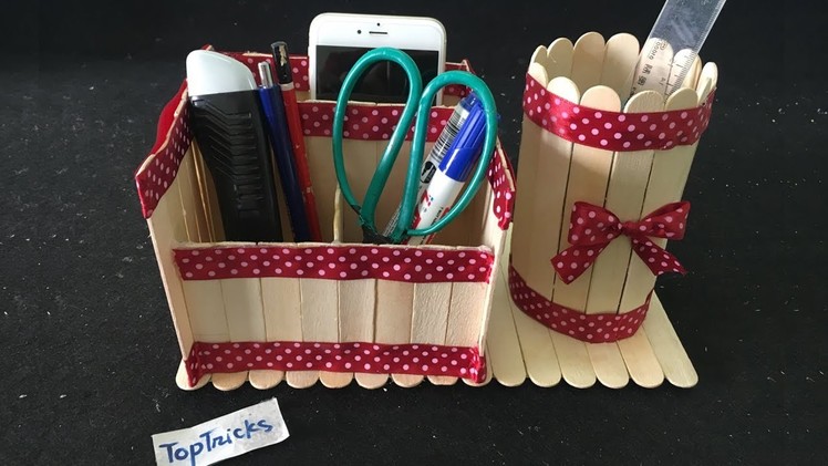 How to make pen box with ice cream sticks | DIY Pen stand and Mobile phone holder