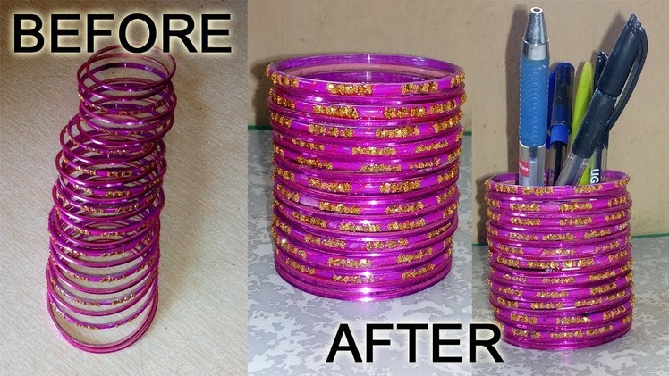 How to make pen stand with Old Bangles | DIY | Best out of Waste | Niya Kumar