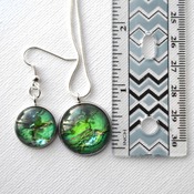 Leprechaun Loot, Green earring pendant set, womans necklaces, dangle earrings, handmade wearable art, unique jewelry, gift ideas for her