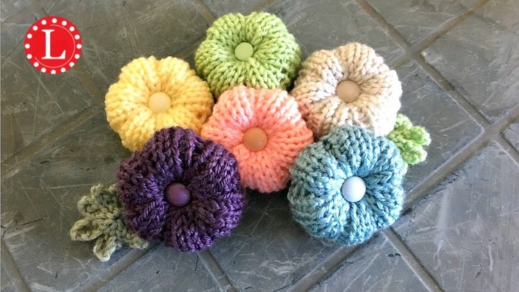 LOOM KNITTING FLOWERS - Rib Stitch Puffy Flower Pattern Project on a Round Loom | Loomahat