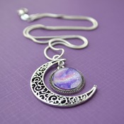 Moon Pendant, Valentines day gift idea, heart jewelry, love necklace, neck candy, handmade wearable art, Purple jewelry,  gift ideas for her