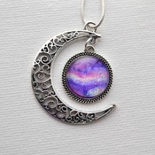 Moon Pendant, Valentines day gift idea, heart jewelry, love necklace, neck candy, handmade wearable art, Purple jewelry,  gift ideas for her