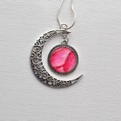 Moon Pendant, Valentines day gift idea, heart jewelry, love necklace, neck candy, handmade wearable art, Pink jewelry,  gift ideas for her