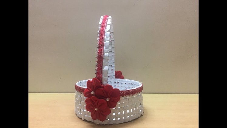 Newspaper Crafts: How to make newspaper flower basket.Gift basket.Christmas gift basket