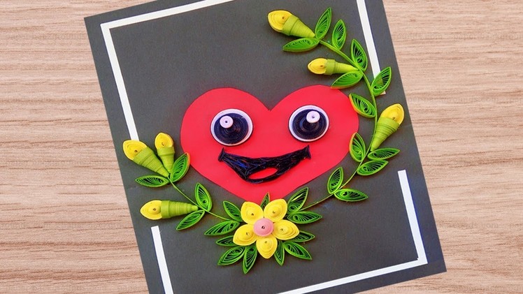 Paper Quilling Art | How To make Smiley Heart Face Greeting Card | Paper Quilling Greeting