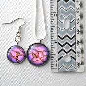Pixie Pebbles, Pink Purple Jewelry Sets, dangle earrings, womans necklaces, unique jewelry, handmade wearable art, valentine gifts for her