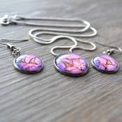 Pixie Pebbles, Pink Purple Jewelry Sets, dangle earrings, womans necklaces, unique jewelry, handmade wearable art, valentine gifts for her