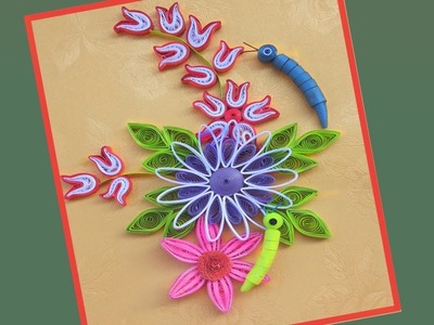 Quill Paper | How to make Beautiful Flower Design Greeting Card | Paper Quilling Art